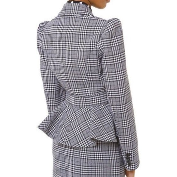 DESIGNER MICHAEL KORS COLLECTION GREY PLAID PRINT PEPLUM VIRGIN WOOL BLAZER 10.R - Picture 13 of 15